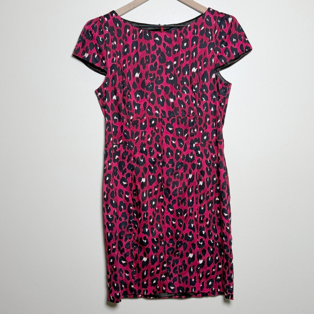 French Connection Pink Leopard Cap Sleeve Sheath Dress Size 12 Wedding Event